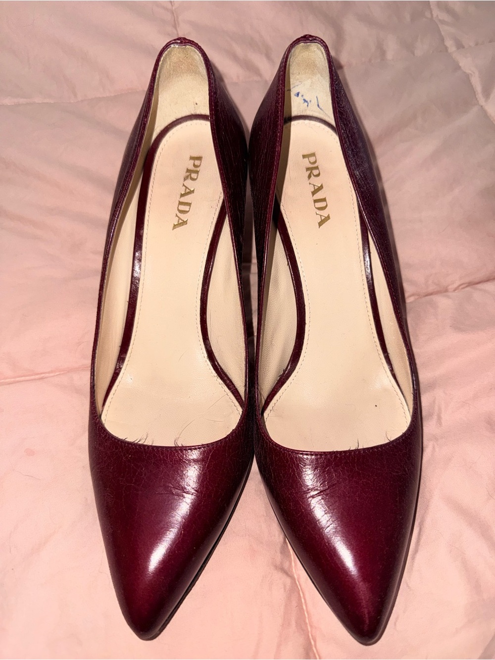 Prada Burgundy Leather Pointed-Toe Pumps